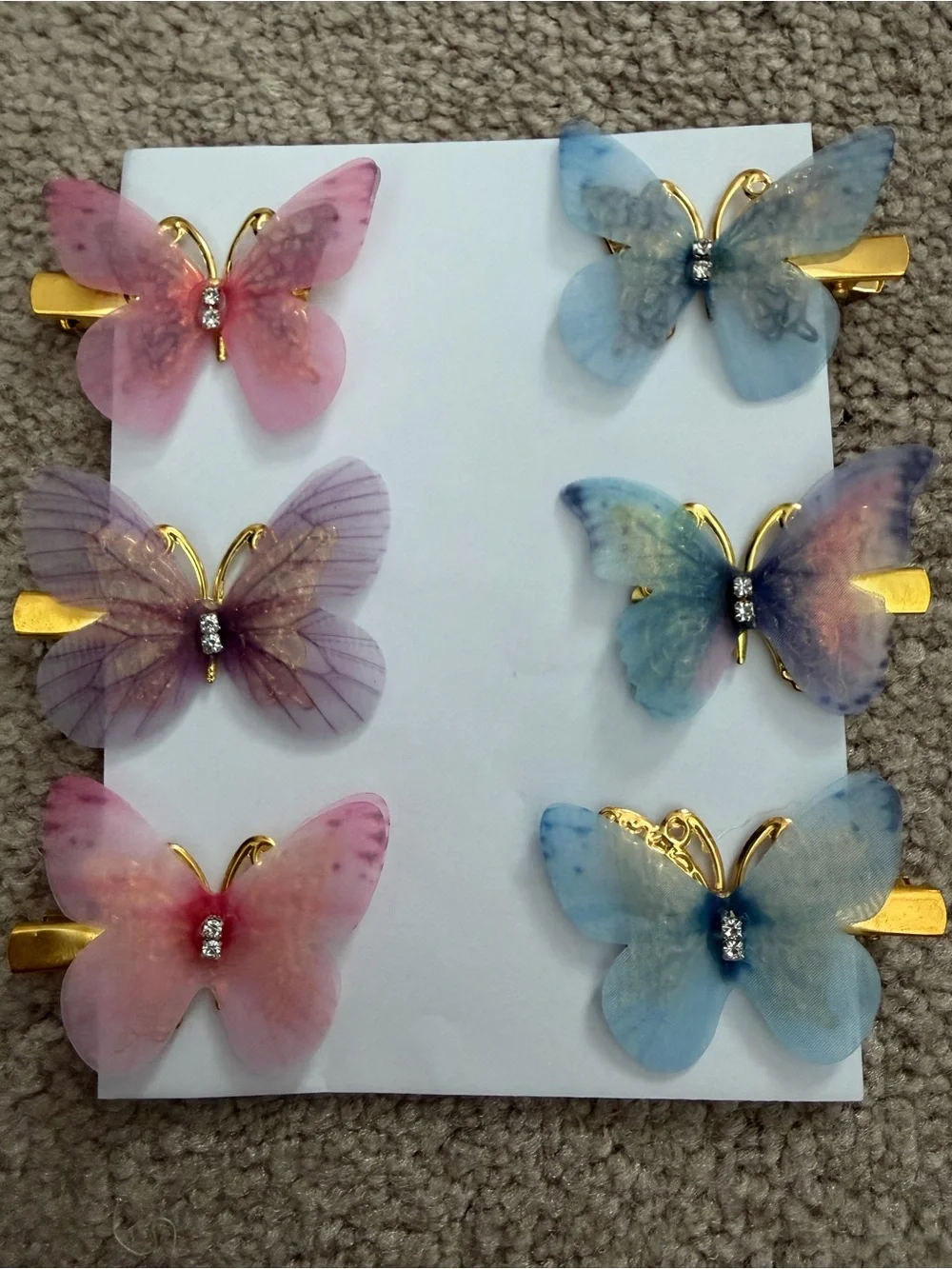 NWOT Aratta Silent Journey-Butterfly Hair Clips Set - Pastel Pink, Purple & Blue